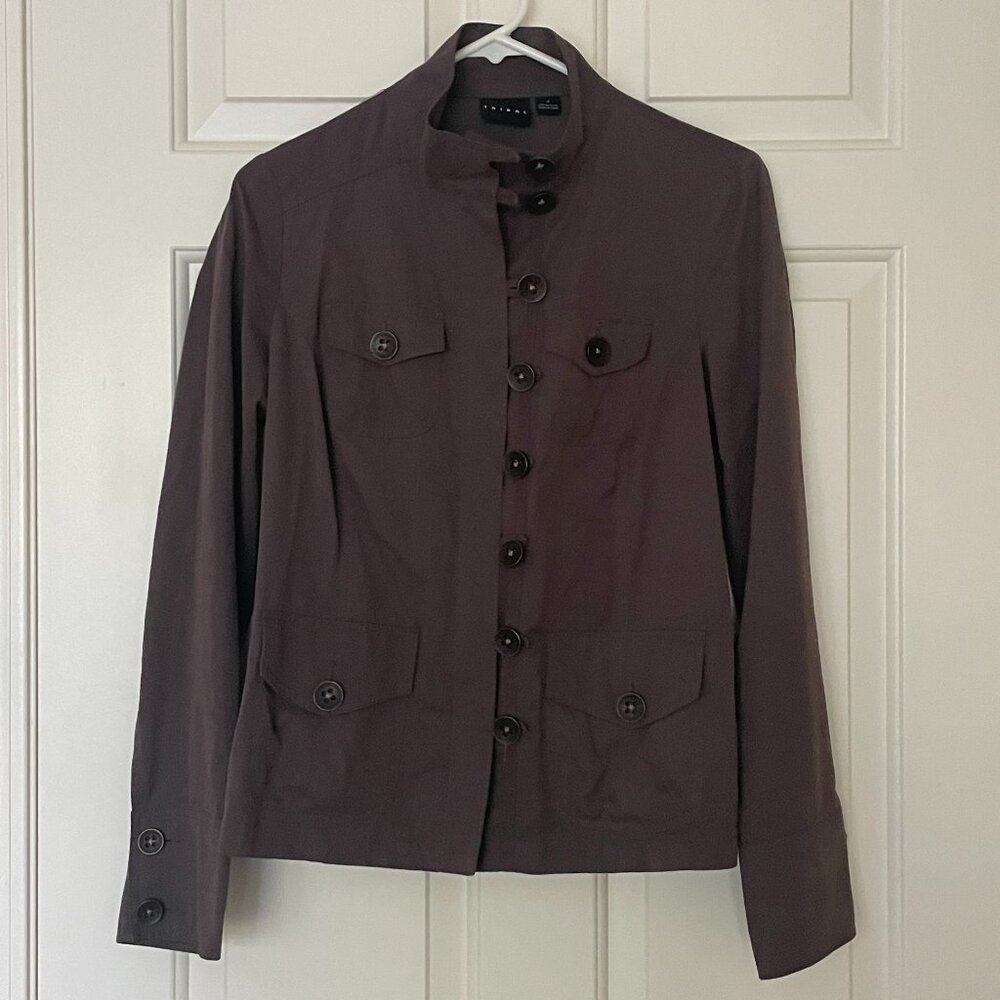 Grey lightweight jacket with front pockets and zip, hook buttons Size 2